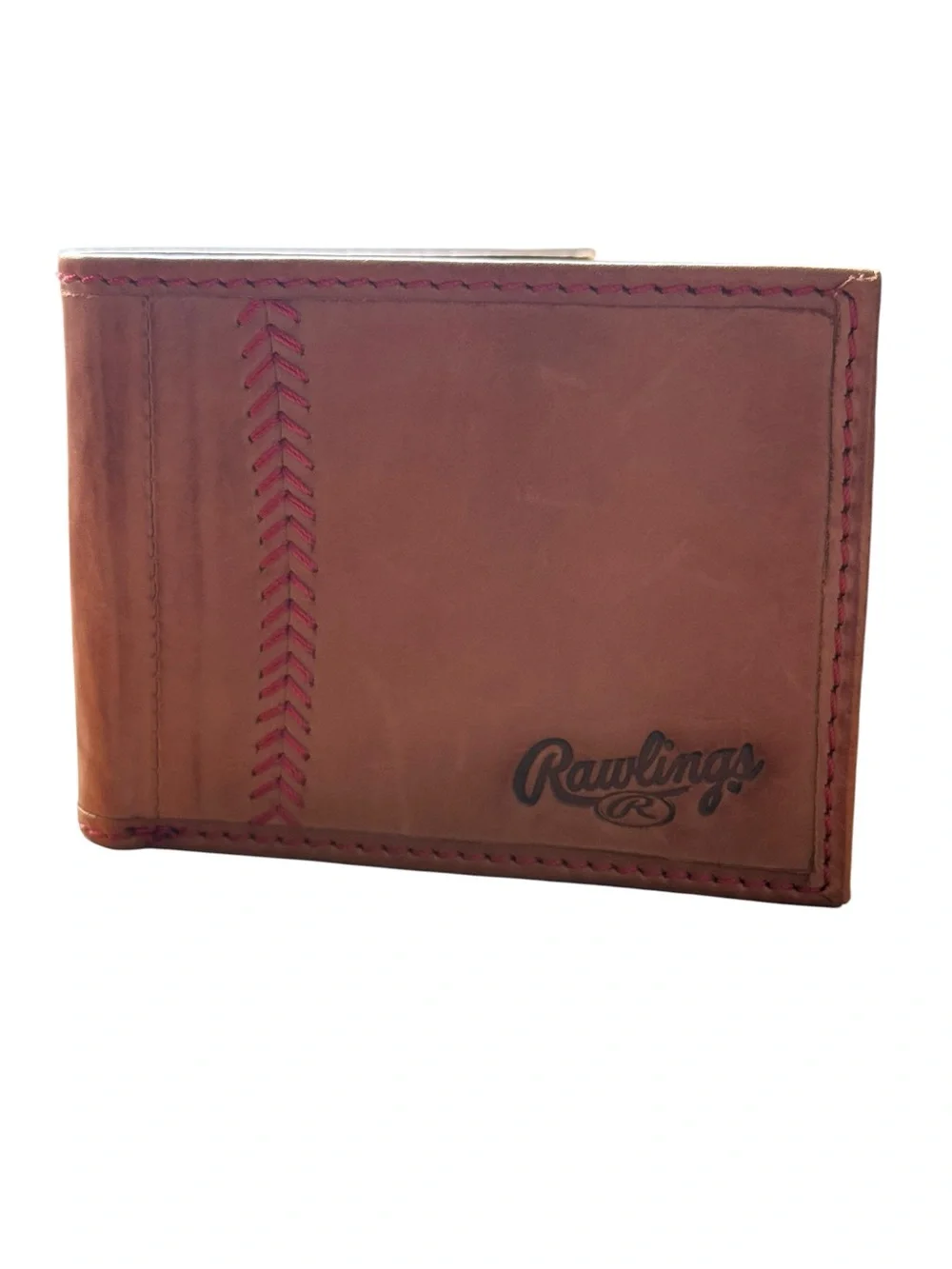 Rawlings Brown Leather Wallet with Pink Stitch Accent